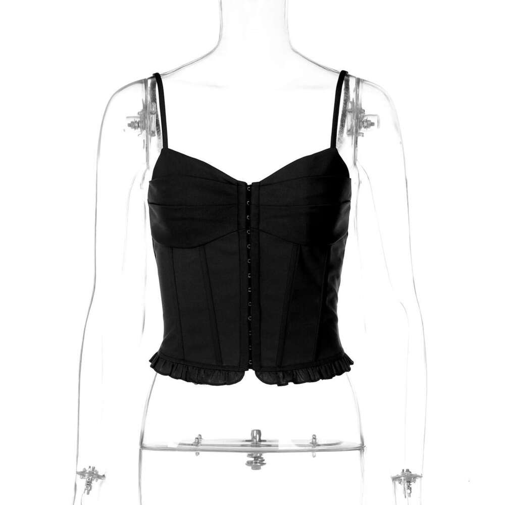 European And American INS Hot-Selling New Street Style Solid Color Sexy Slim Fit Patchwork Button Detail Ruched Edge Camisole For Women 4b00