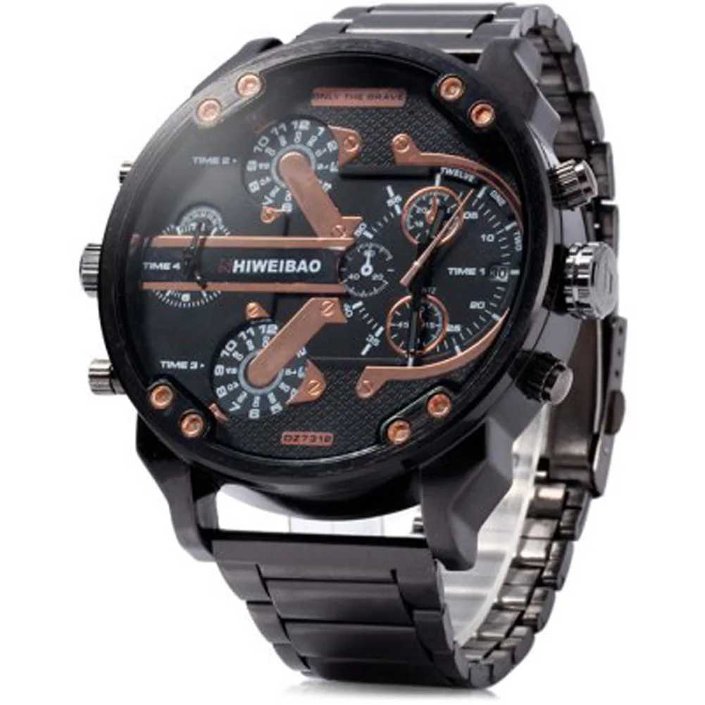 SHIWEIBAO Luxury Men Waterproof Dual Time Display Quartz Wrist with Stainless Steel Band Quartz WristesW251031