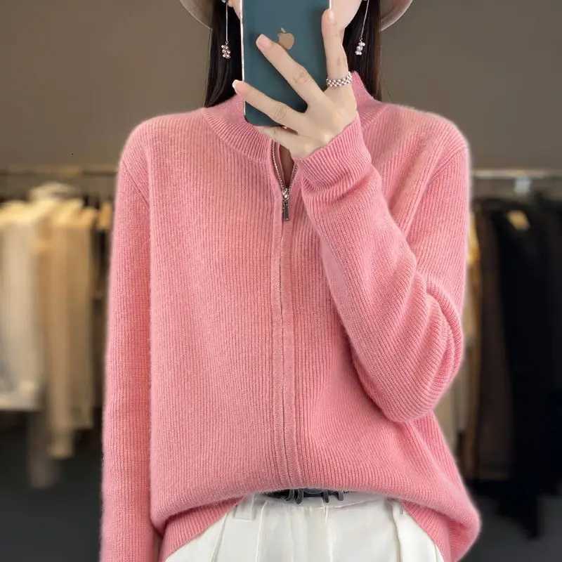 New Turtleneck Zipper Cardigan for Women Knitted Jacket Sweater Loose Lazy StyleT251101