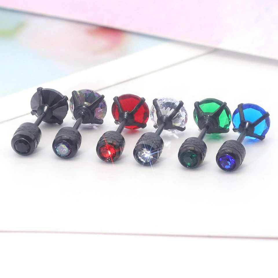 1pair Medical Stainless steel Red Crystal Zircon Diamond Ear Studs Earrings Tragus Cartilage Hypoallergenic Screws Piercing Jewelry for men women