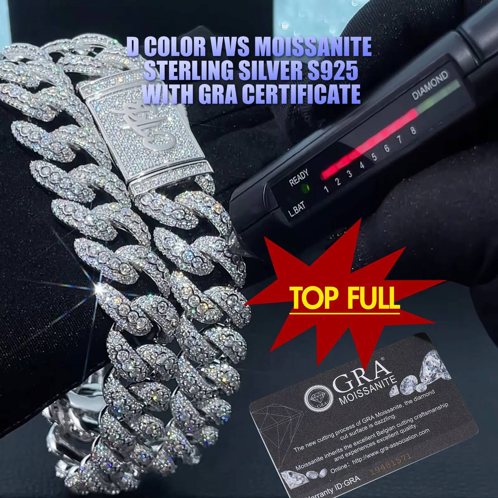 Custom 10mm S925 Miami Cuban Chain Necklace VVS D Color Moissanite Clasp Factory Direct Passes Diamond Test Hiphop Style for Men