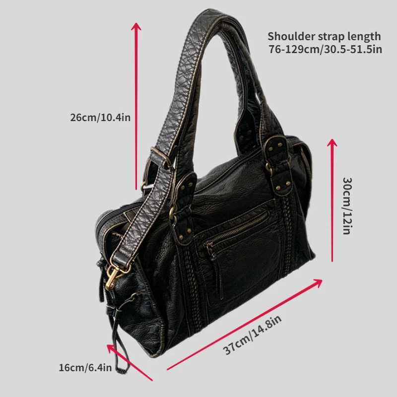 Y2K Spicy one Shoulder Crossbody Bag Vintage WAshed Leather Motorcycle Bag Large Capacity BagW251101