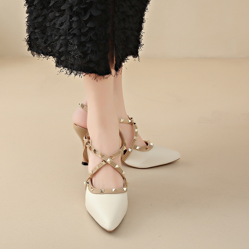 free shipping sandals designers for womens ladies 2025 New Rivet Pointed High Heels with Thin Heels Fashionable Personalized and Available Sizes 34-39