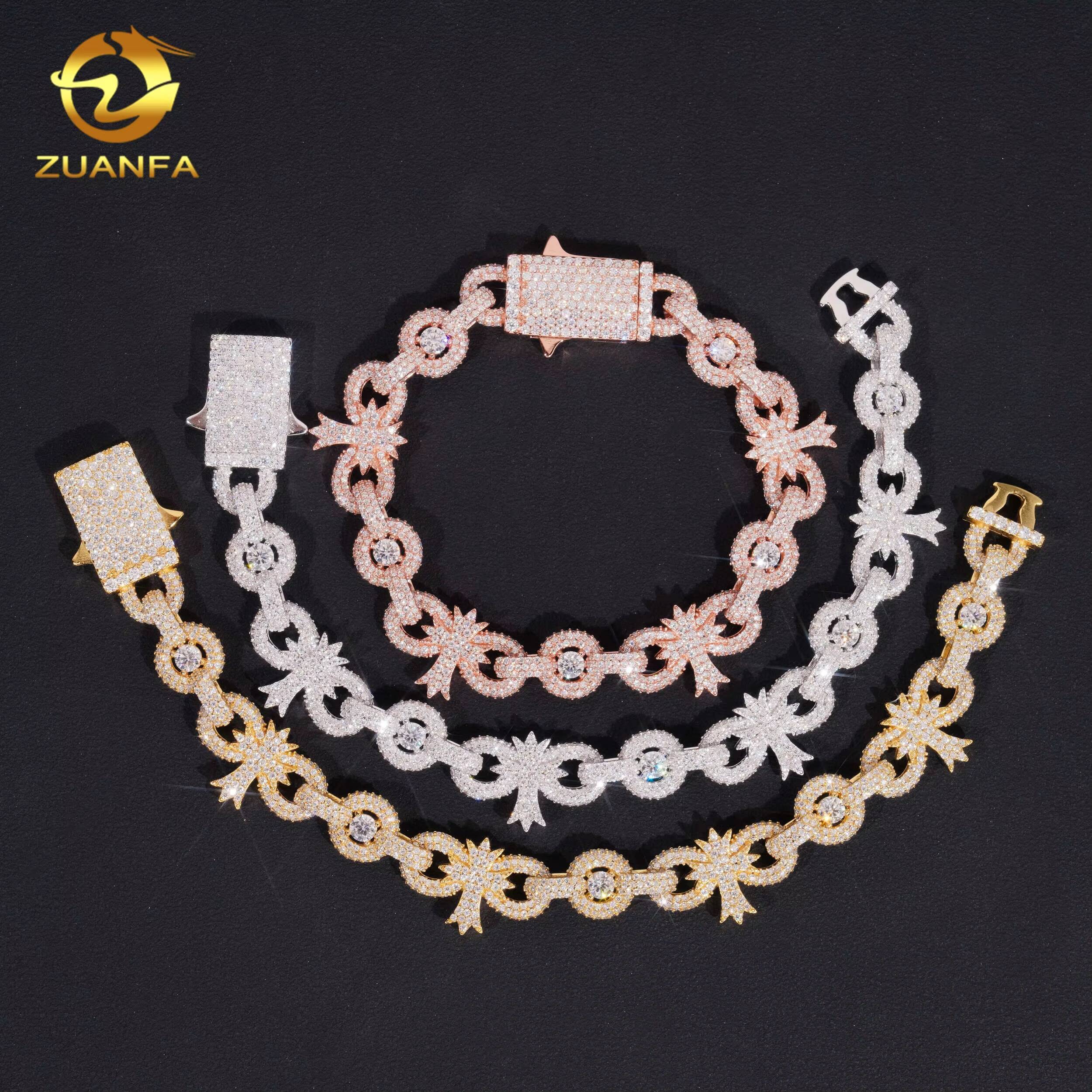 Iced Out 10mm Hip Hop Jewelry Moissanite Cuban Link Bracelet 925 Silver Moissanite Diamond Bracelet