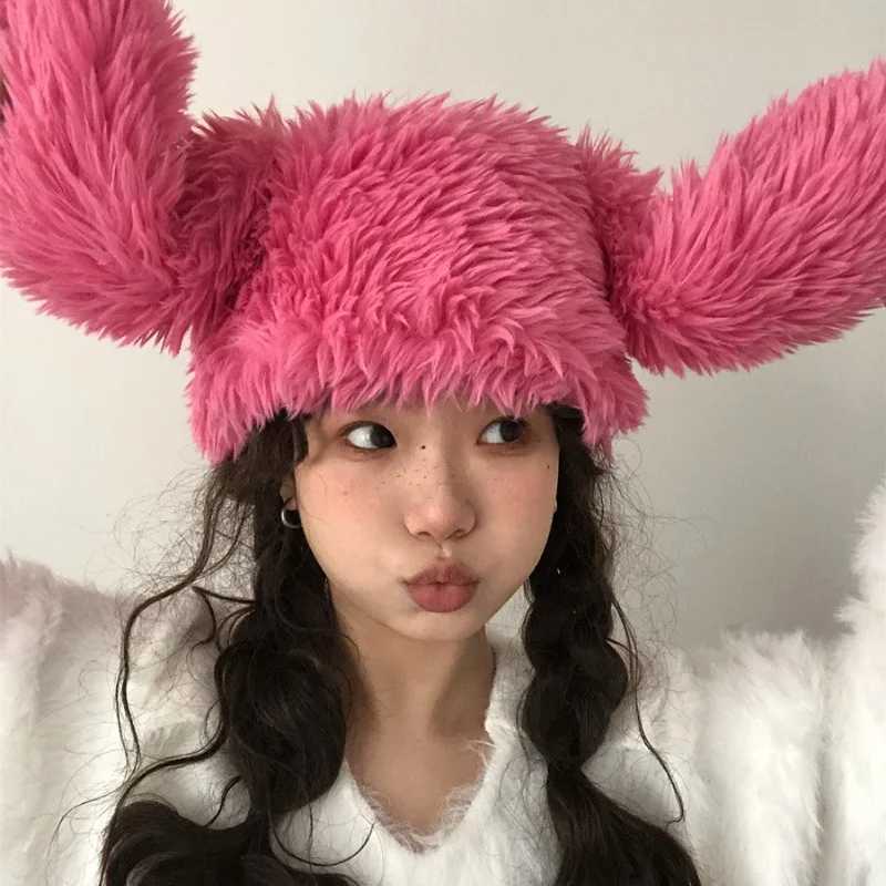 Y2k Rabbit Ears Plush Hats Cute Girls Winter Beanie Pullover Cap Women Lolita Thickened Warm Funny Party Photography Fleece HatsXJ251101
