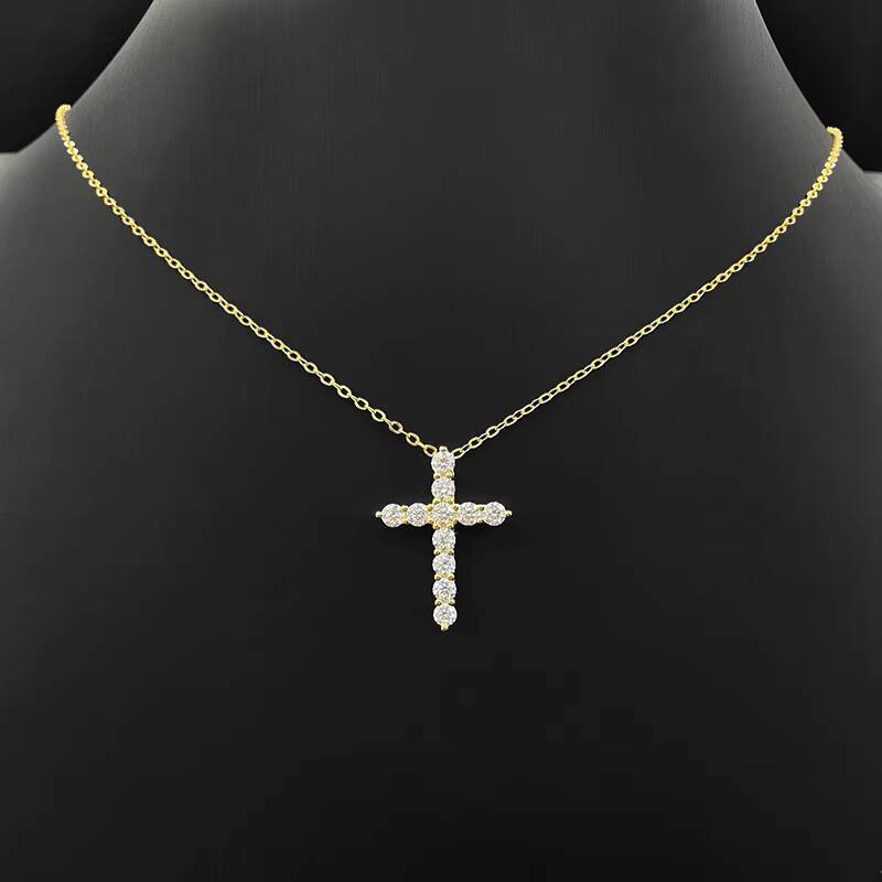 Womens 925 Sterling Silver Fine Moissanite Cross Pendant Necklace Small Orthodox Fashion Jewelry