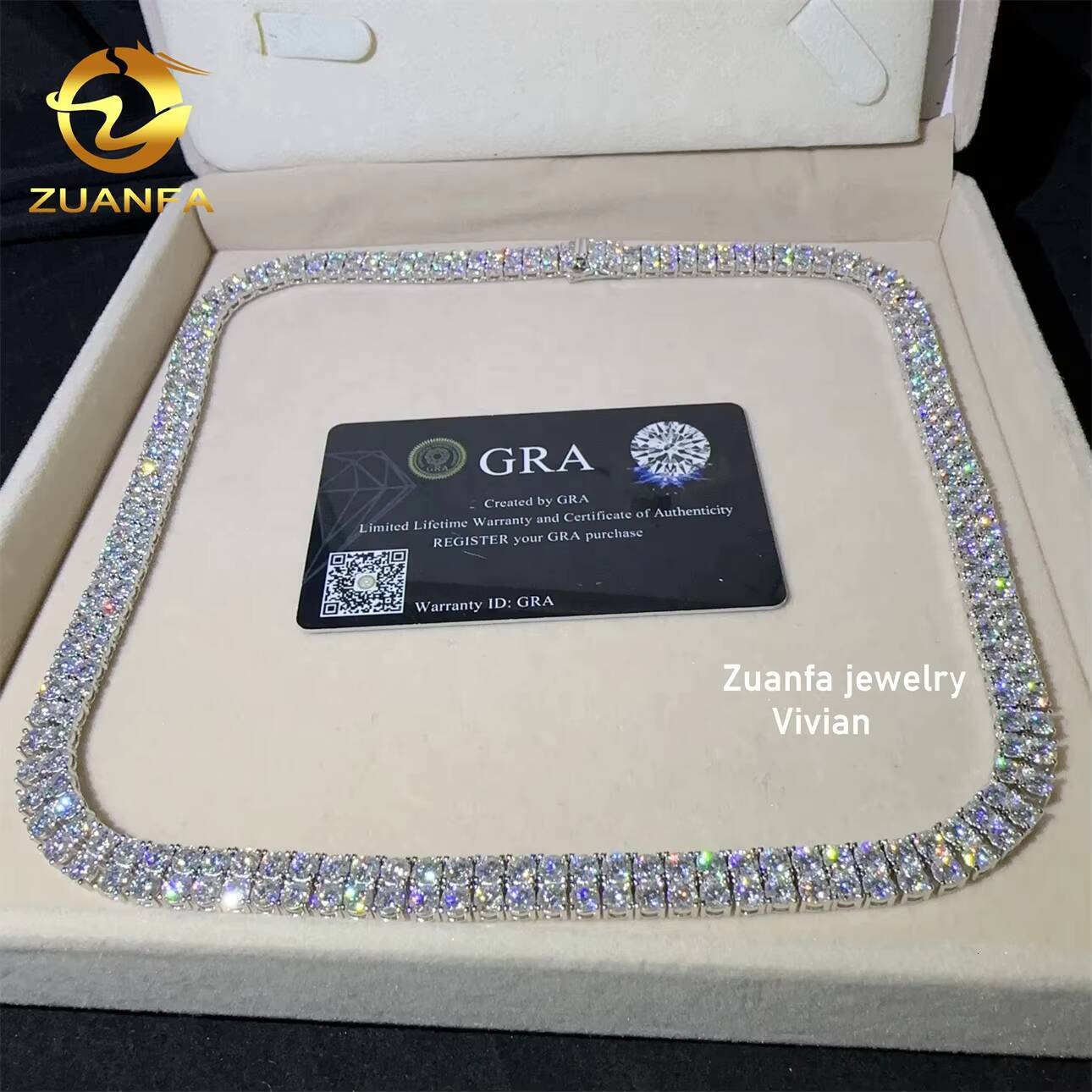 VVS Moissanite Diamond 925 Sterling Silver Pass Lab Grown Diamond Hip Hop Jewelry Moissanite Tennis Chain Tennis Chain Necklace