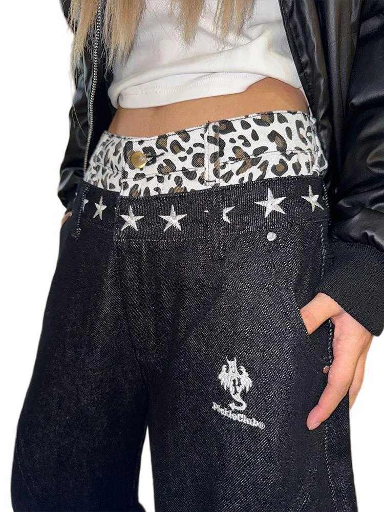 Y2K Doublelayer Camouflage Embroidery Surrounding Stars Decoration Baggy Jeans Womens Popular Industry Casual Wideleg Pants J2510311