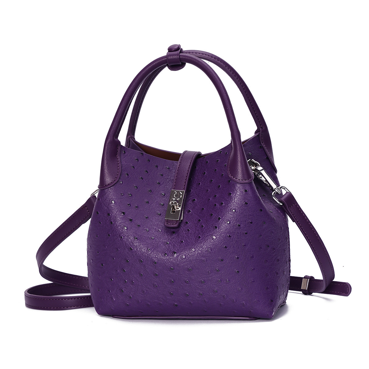 Dreamy Purple Ostrich Pattern Bucket Bag For Women Fashionable Versatile Handheld Basket Bag Large Capacity Luxury Bag Designer Bag Single Shoulder Cr