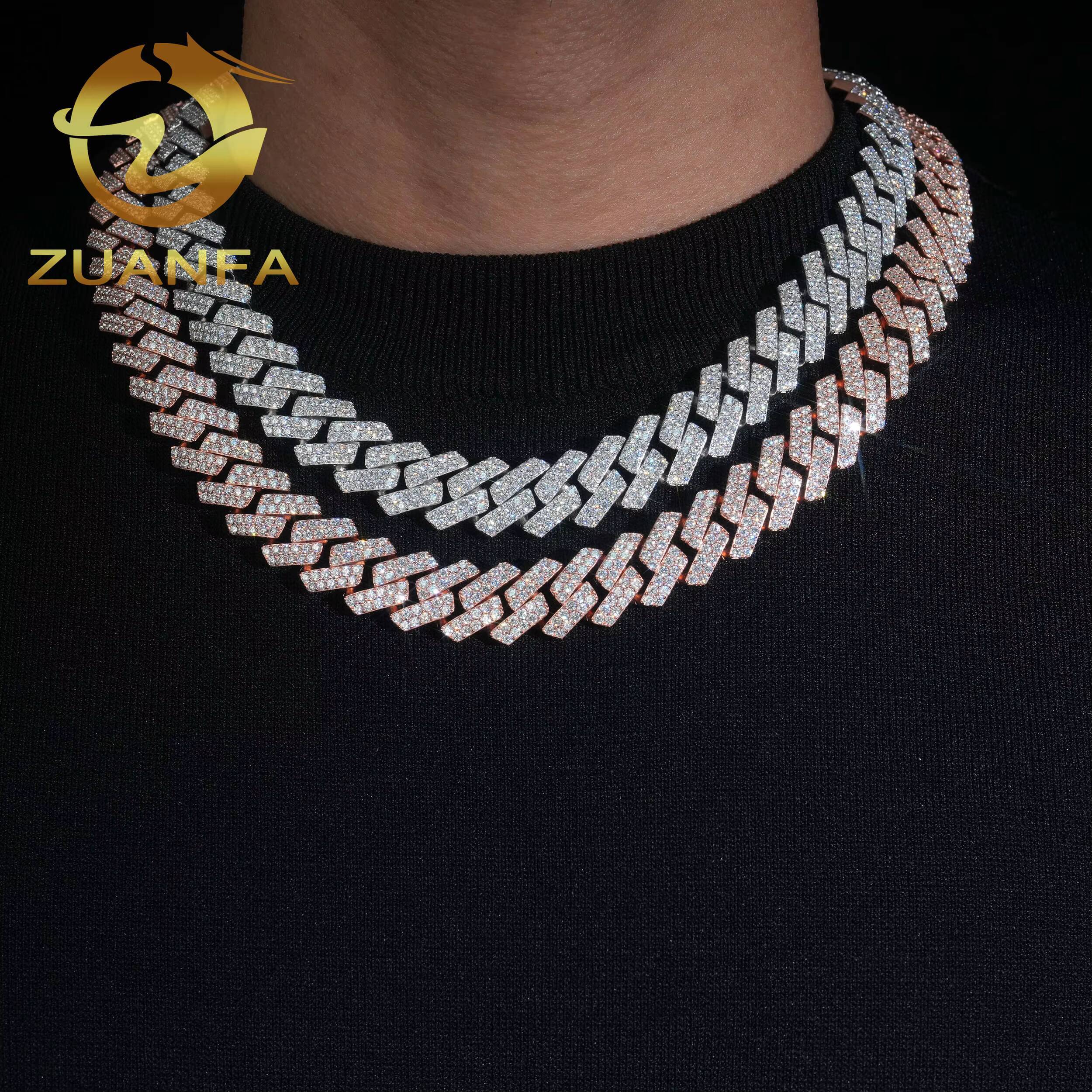 Hip Hop Jewelry 16MM 2 Row Moissanite Diamond Cuban Link Chain 925 Silver Iced Out Cuban Chain Moissanite Ready Shipping