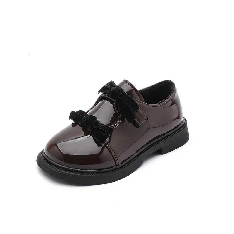 Girls Leather Shoes Black Glossy Kids Performance Shoes Double Bows 2025 Brand New Children Princess Shoes Round Toes Ins SweetT251101