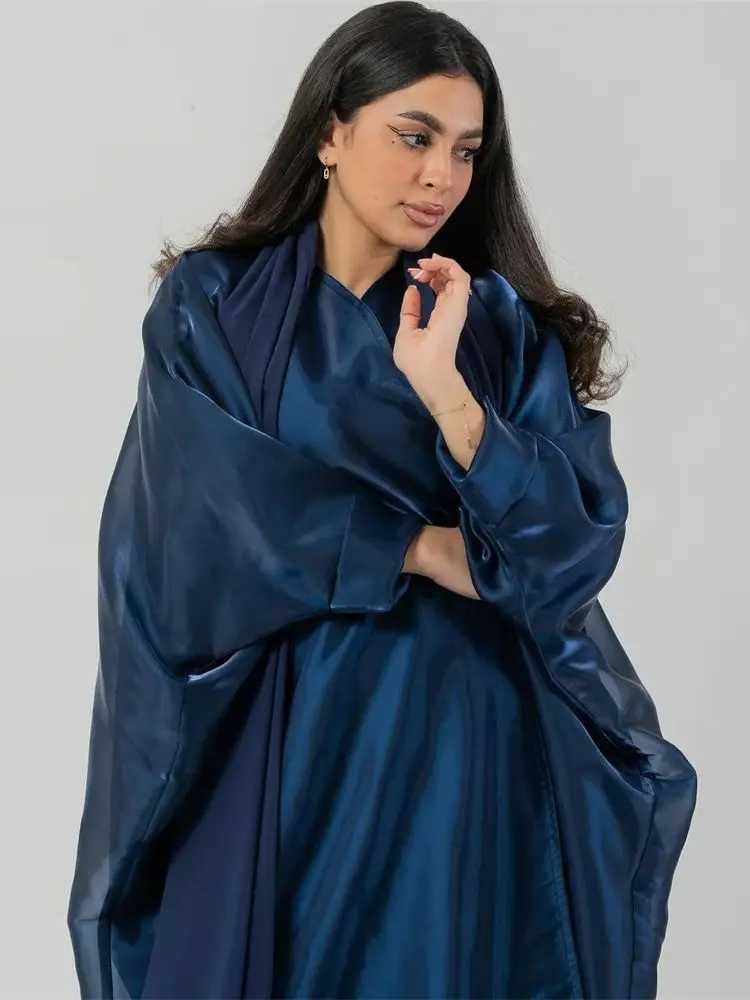 Satin Shimmer Organza Ka Dubai Open Abaya kimono Islamic slim fit dress rican dress women Ktan robe women Sulmane W250401