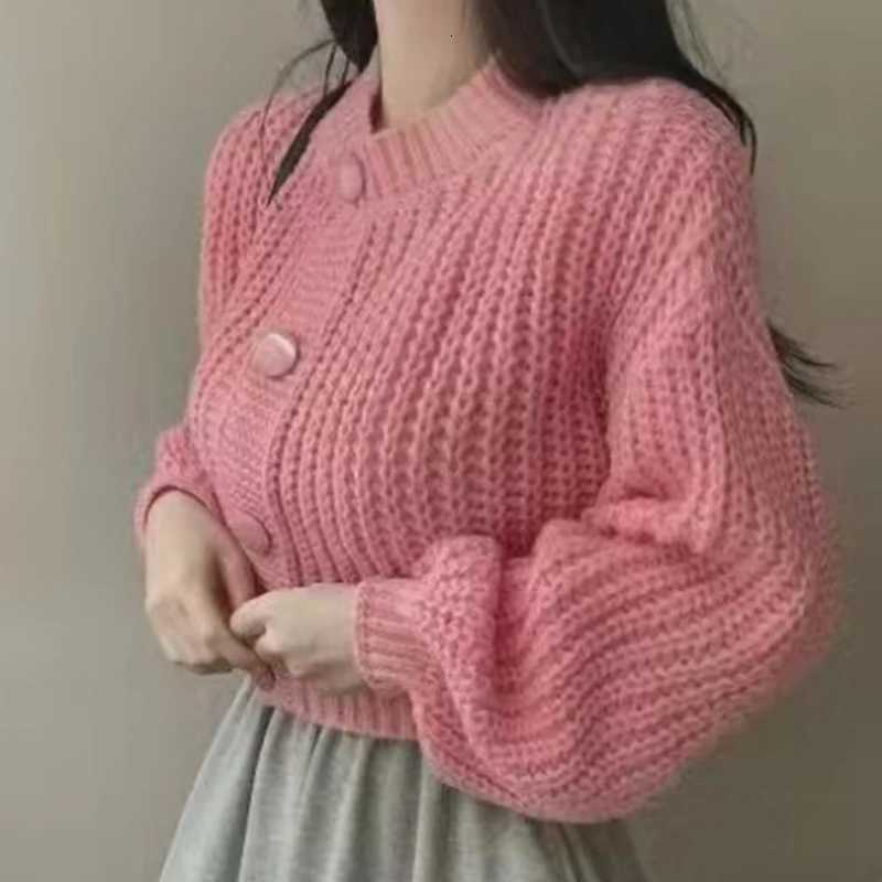 Autumn Korean Oneck Long Sleeved Sweater Casual Single Breasted Cardigan Jacket Womens Sweet Loose Solid Color Short CardiganT251101