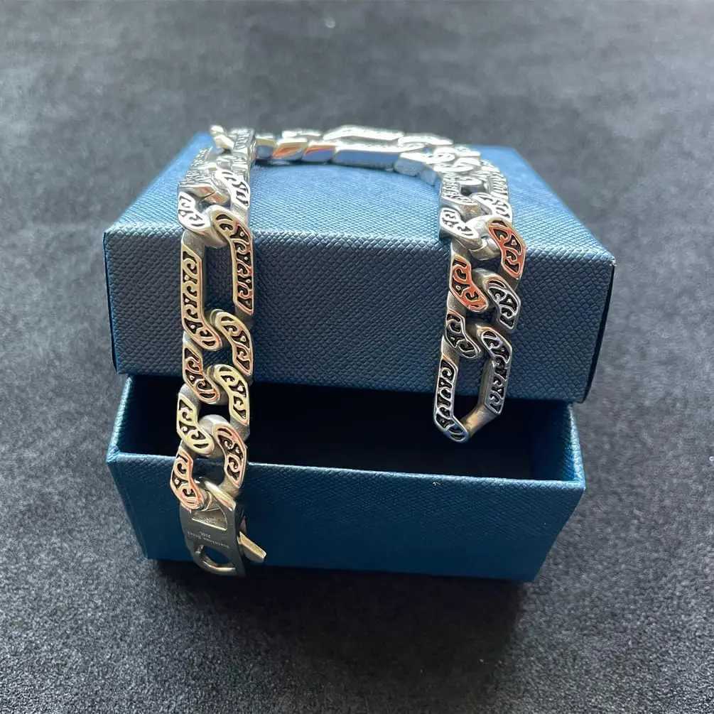 Vintage mens punk bracelet antique silver plated titanium stainless steel classic Cuban chain Y250329
