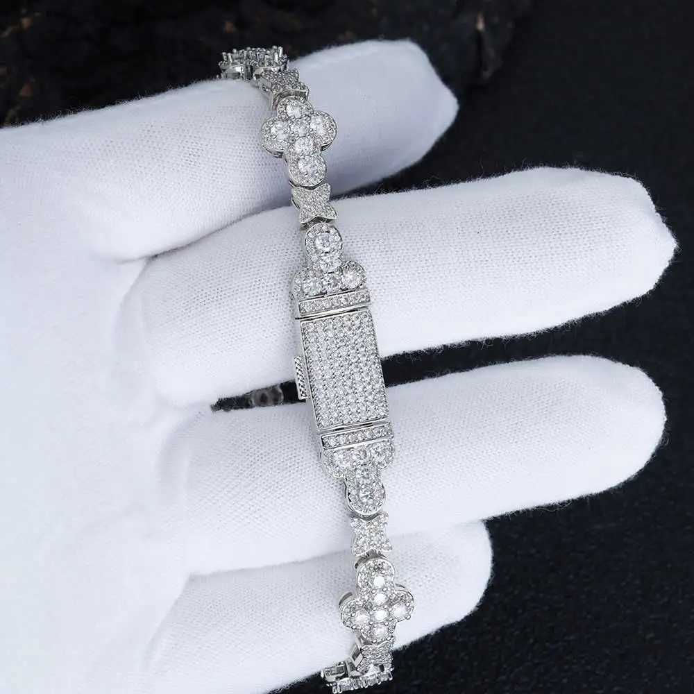 10mm Hip Hop Cross Flower Necklace Ice Zircon Tennis Chain Fashion Brand Personalized Single Row Necklace Couple Handmade Jewelry Y250329