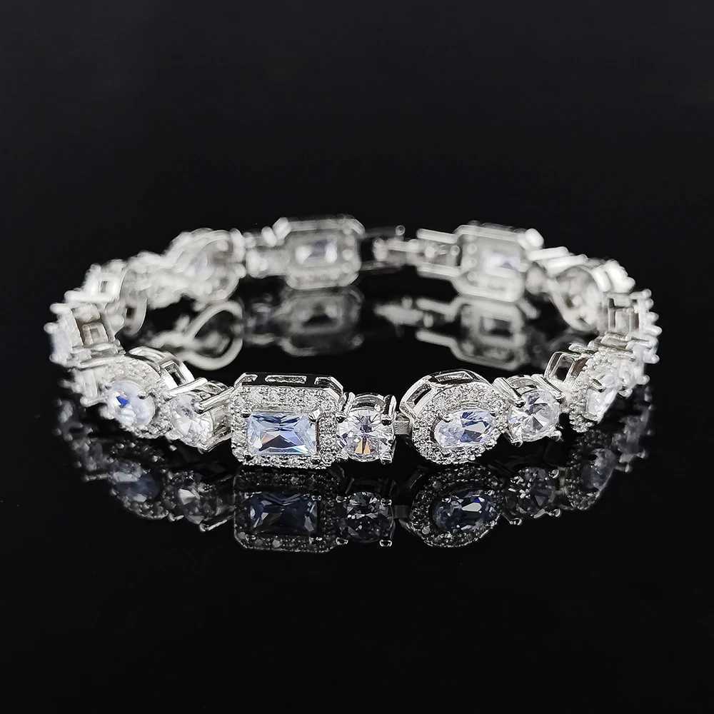 2024 New Luxury Oval Rectangular Silver Bracelet Womens Anniversary Gift Jewelry Bulk Sales S7208 Y250329