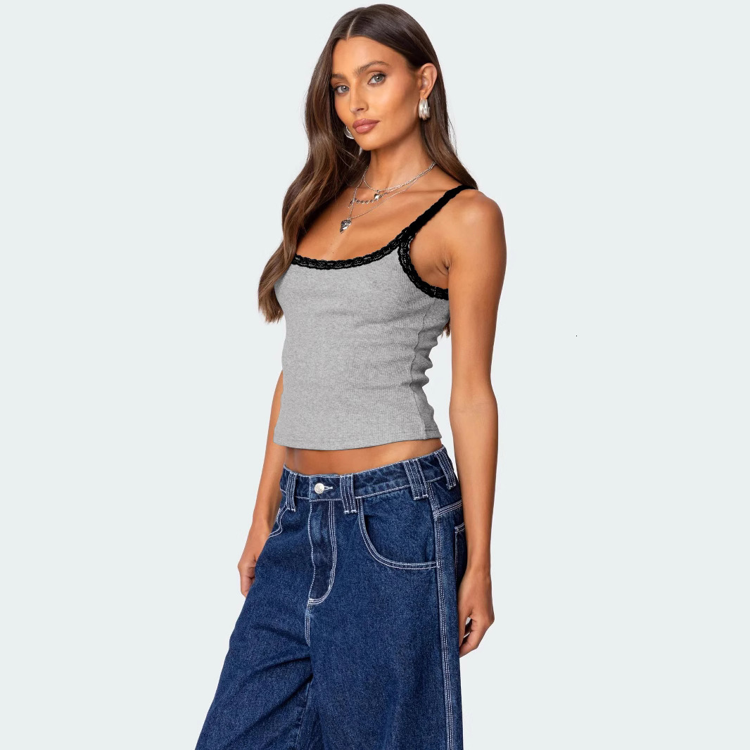 Fashionable and sexy Y2K women's clothing lace stitching contrasting design sense 2025 new vest camisole women