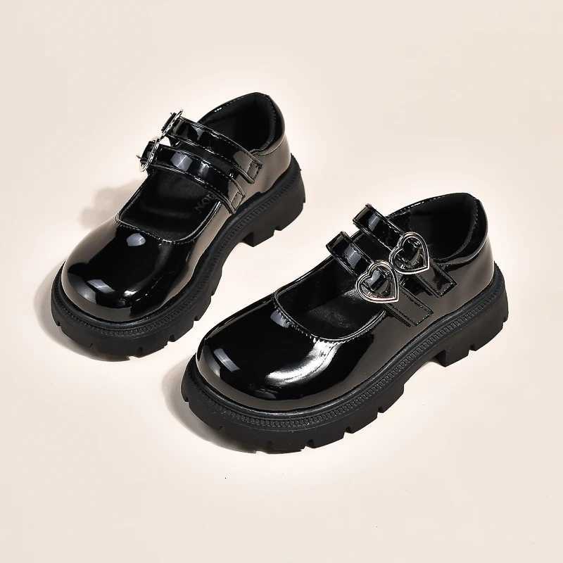 Girls Leather Shoes for Party Wedding Glossy Matte Children Performance Shoes with Love Big Kids Princess Mary Jane Shoes 2024T251101