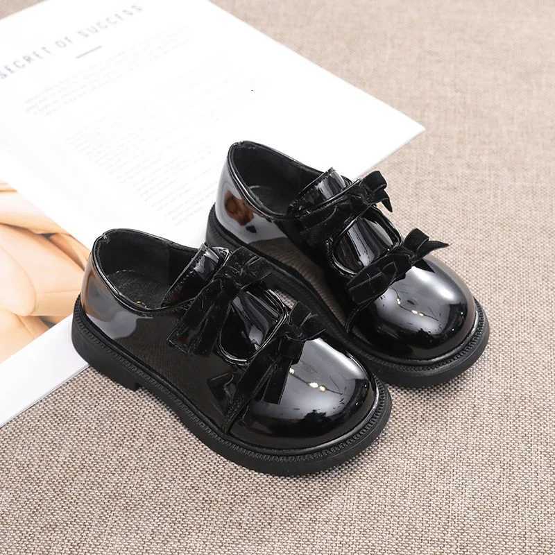 Girls Leather Shoes Black Glossy Kids Performance Shoes Double Bows 2025 Brand New Children Princess Shoes Round Toes Ins SweetT251101