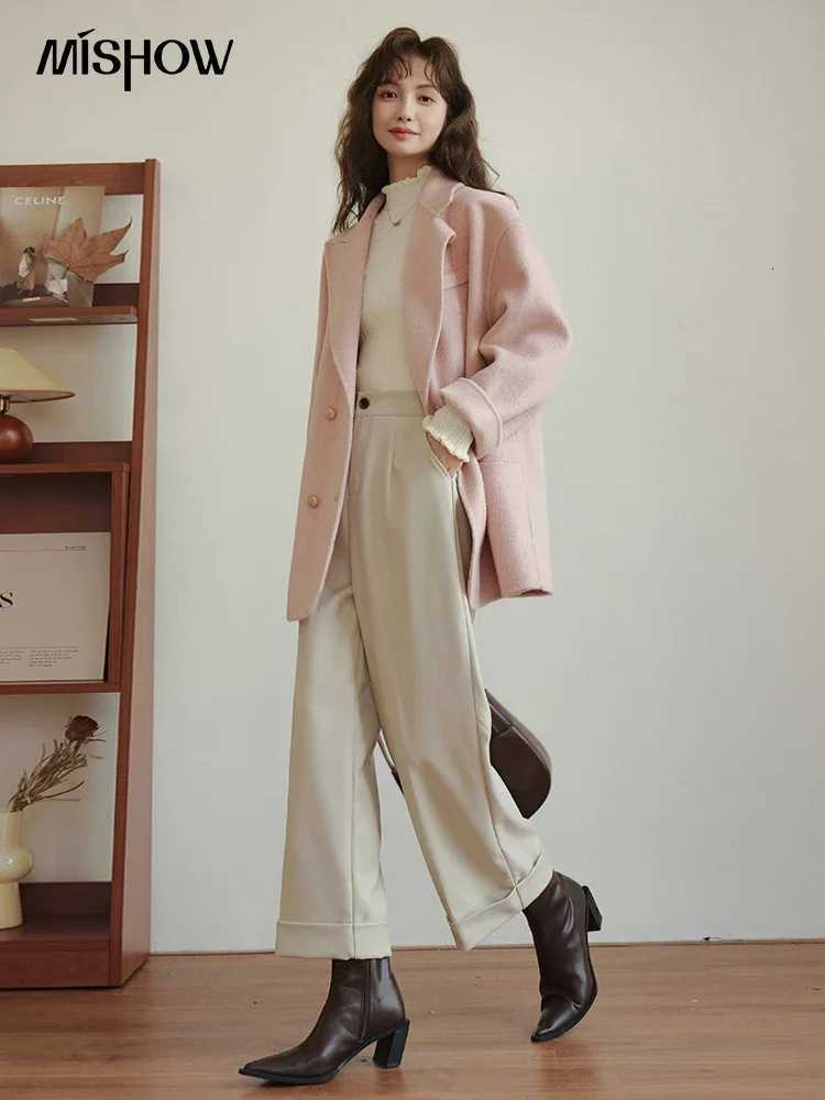 MISHOW Doublesided Woolen Coat for Women 2023 Winter Gentle Single Breasted Loose Office Lady Short Wool Outerwear MXC51W0108T251101