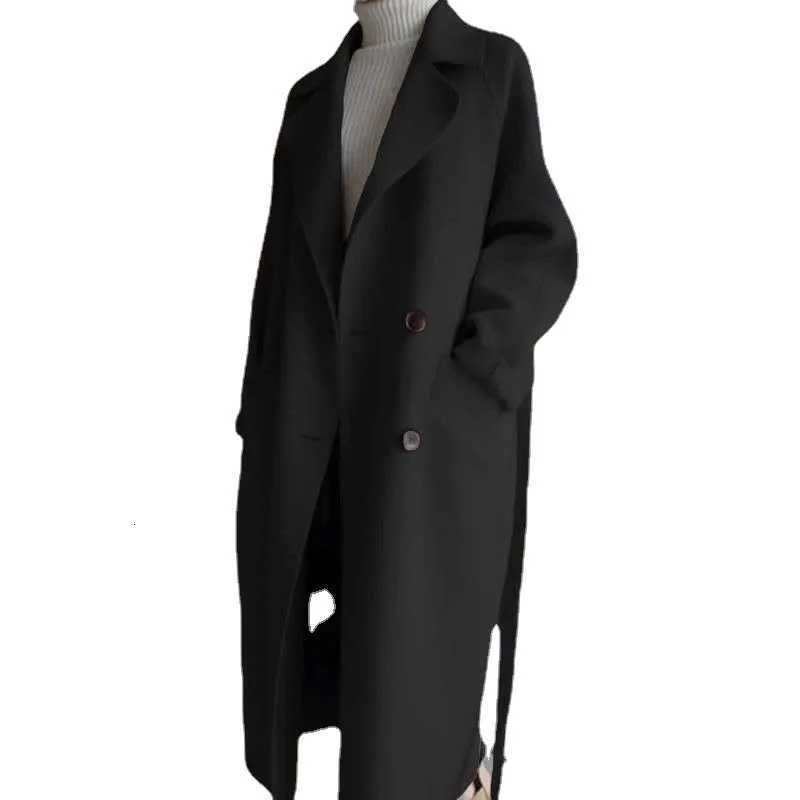 Wool Blend Coat Women Autumn Winter Vintage Long Jacket Female Korean Fashion Elegant Overcoat Ladies Oversized Loose Lapel CoatT251101