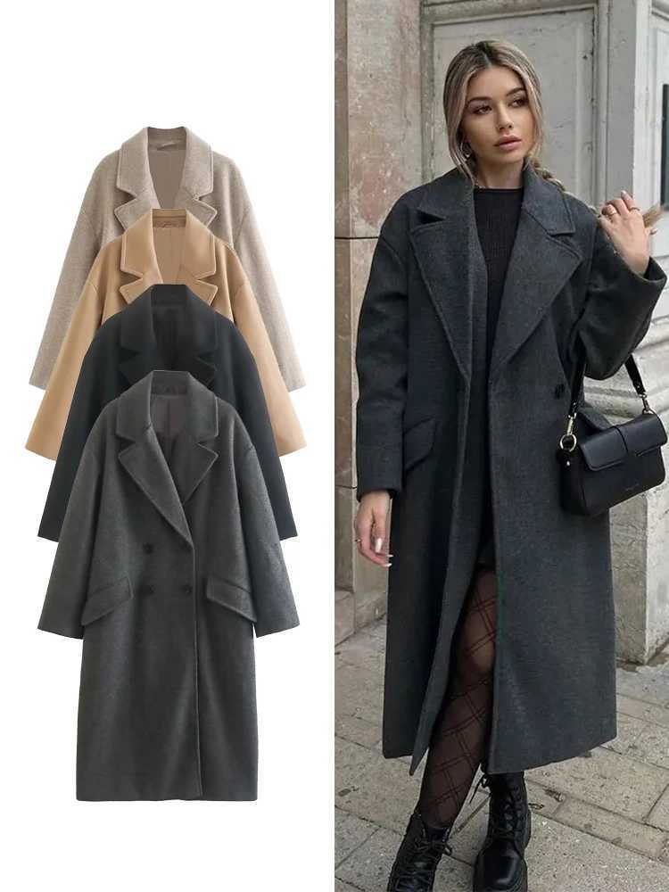 Womens New DoubleBreasted Warm Trench Coat Fall And Winter Fashion VNeck LongSleeved Pocket Tweed Coat Women Long CoatT251101