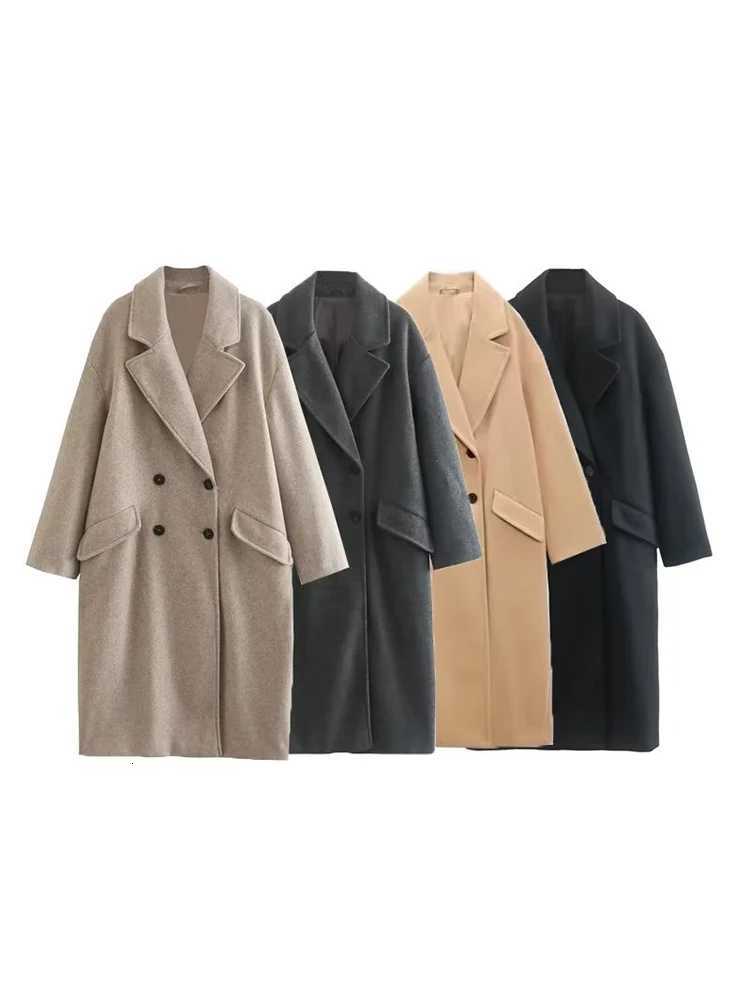 Womens New DoubleBreasted Warm Trench Coat Fall And Winter Fashion VNeck LongSleeved Pocket Tweed Coat Women Long CoatT251101