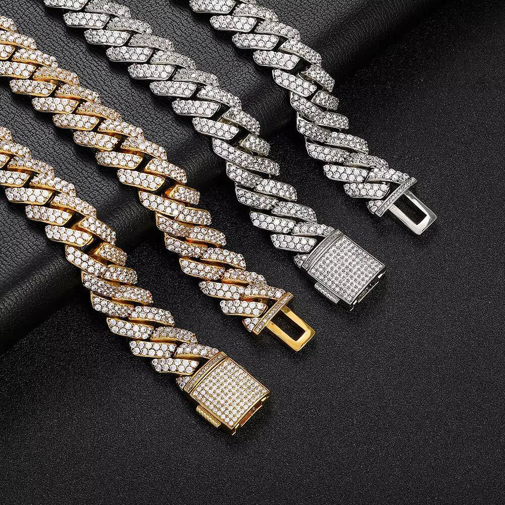 Fine Jewelry 925 Silver Moissanite Tennis Chains Iced Out Hip Hop Cuban Link Chain Luxury Diamond Necklace