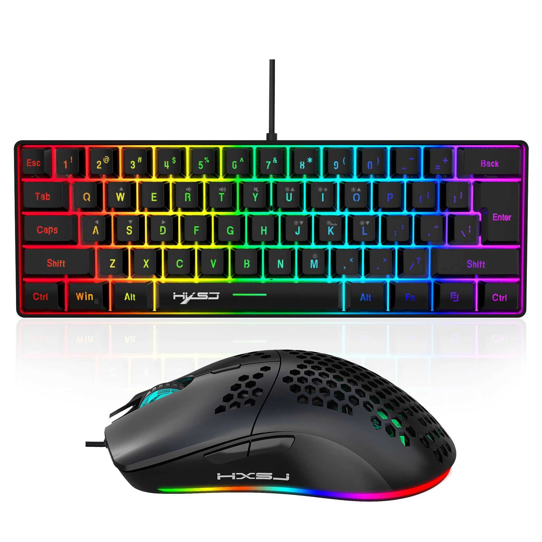 Keyboard Mouse Combos Hot selling HXSJ 61 key V700 RGB illuminated mechanical keyboard and mouse combination game set z250401
