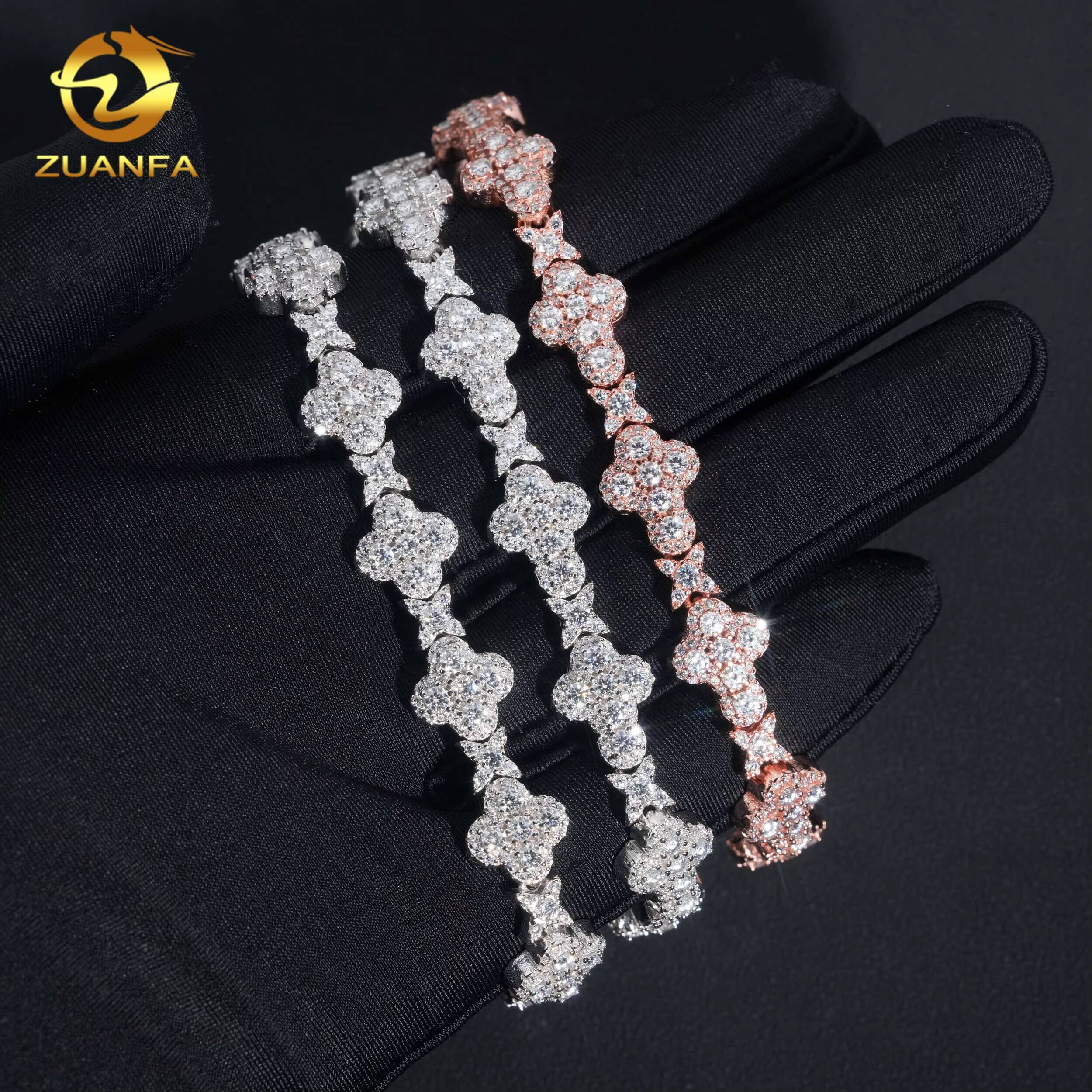 Iced Out Hip Hop Pass Diamond Test VVS Moissanite Cuban Link Bracelet 925 Sterling Silver Gold Plated Cross Linked Men Bracelet