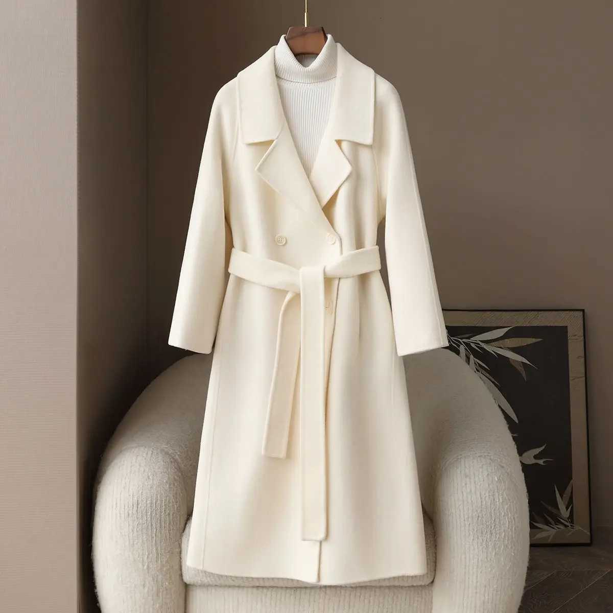 25ss new product 100 sheep wool doublesided woolen coat autumn style simple slim fit womens woolen jacketT251101