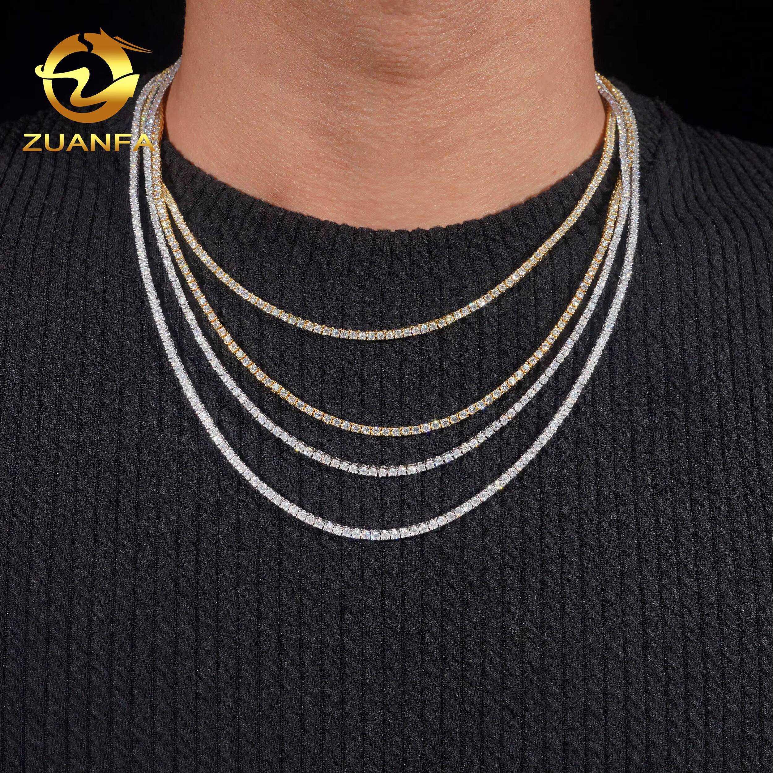 USA Local Stock 2mm 925 Silver Moissanite Tennis Necklace Pass Diamond Test Iced Out Hip Hop Jewelry Moissanite Necklace