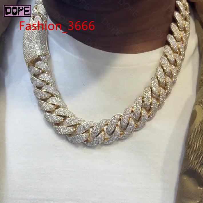 Hiphop 18mm Cuban Link Chain Chunky Heavy Curved 925 Silver Iced Out Buss Down Miami Moissanite Cuban Chain