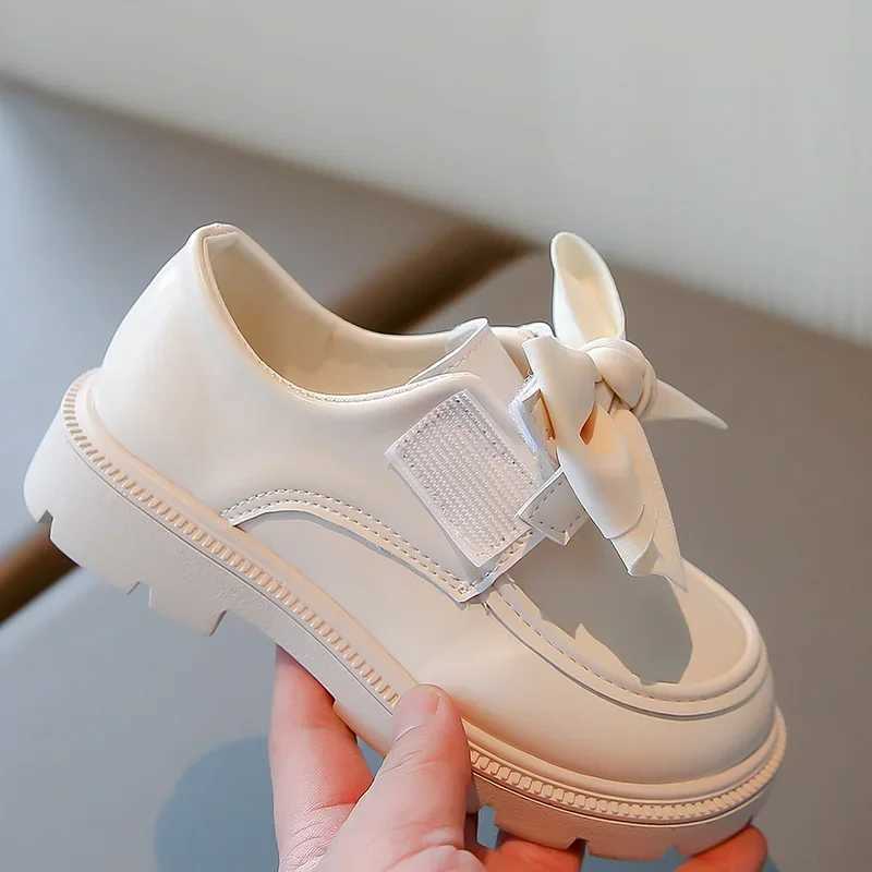 Children Leather Shoes for Girls 2024 Autumn New Fahsion Korean Style Soft Bottom Sweet Bowtie Uniform Loafer Versatile FlatsT251101
