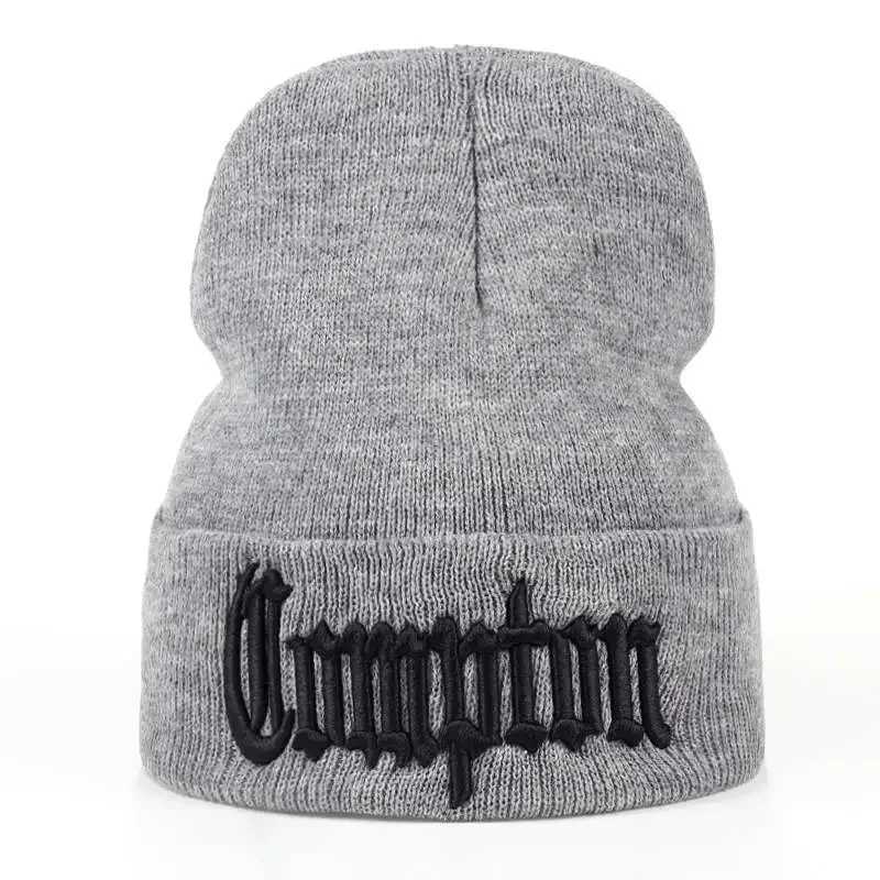 Unisex COMPTON Letter Embroidery Beanies Autumn and Winter Warm Knitted Hat Outdoor Casual Caps Hip Hop Caps for Women MenXJ251101