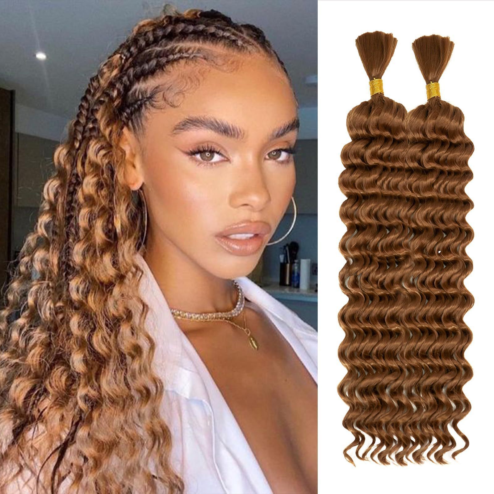 Deep Wave Bulk Human Hair for Braiding No Weft Human Braiding Hair For Boho Braids Brazilian Human Hair Extensions 33# 250107