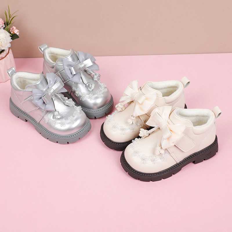 Kids Princess Flat Shoes with Big Bowknots Girls Leather Shoes Korean Style 2025 Winter New Children Casual Fashion Shoes SoftT251101