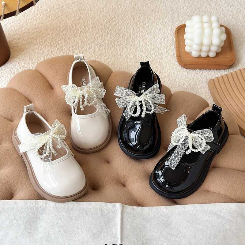 Spring Autumn Girls Performance Leather Shoes Fashion Lolita Kids Princess Mary Jane Shoes Chic Lace Bowknot Children Flat ShoesT251101