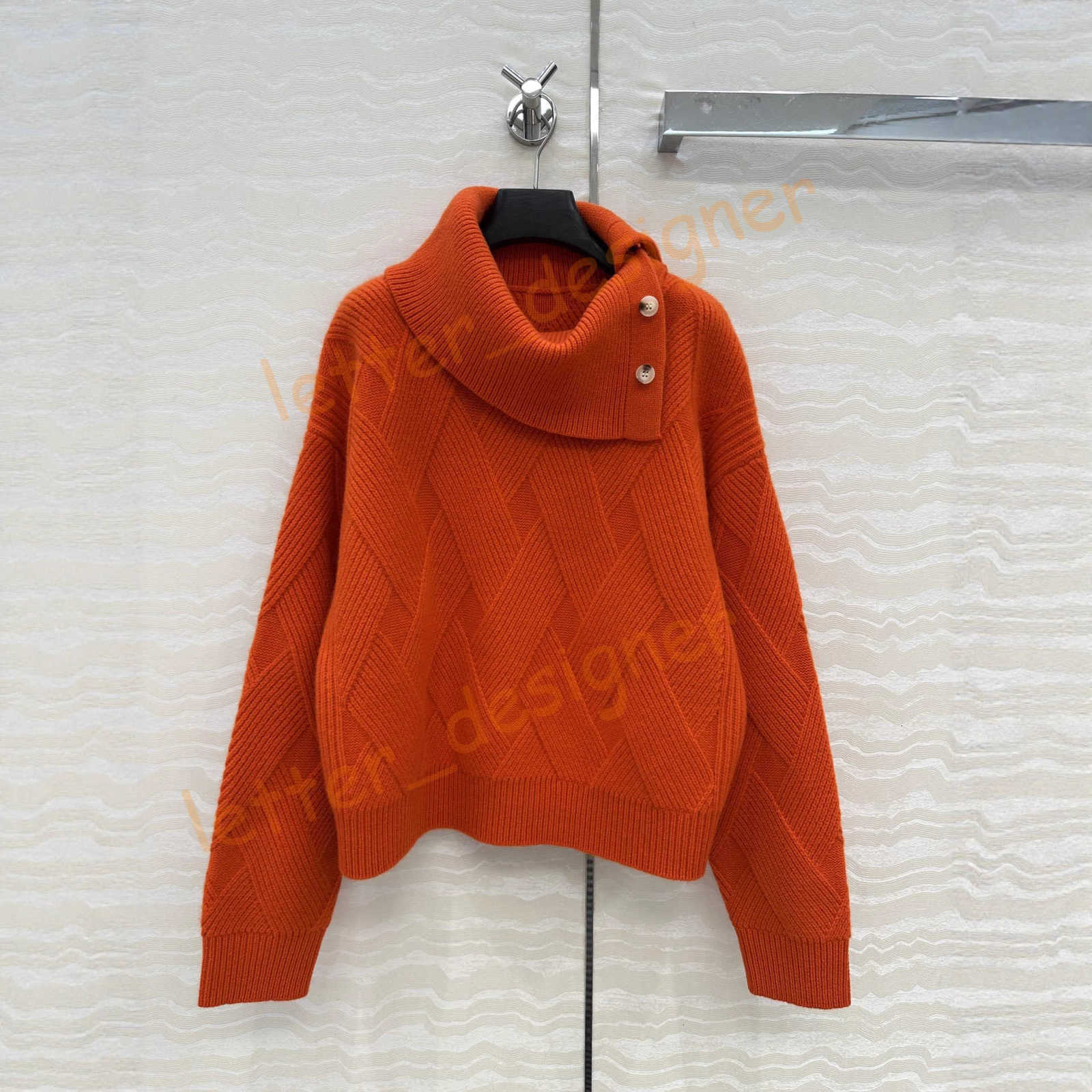 Designer Women's Sweaters Elegant Commuting Style Fashion Pullover Wool Top Youthful Simple Shoulder Button High Neck Design Letter Sweater