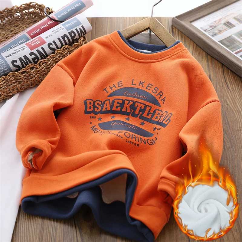 Boys Plus Velvet Sweatshirts Children Autumn Winter Thicken Hoodies Kids Padded Warm Tracksuit Teenager Casual Clthing 414YT251101
