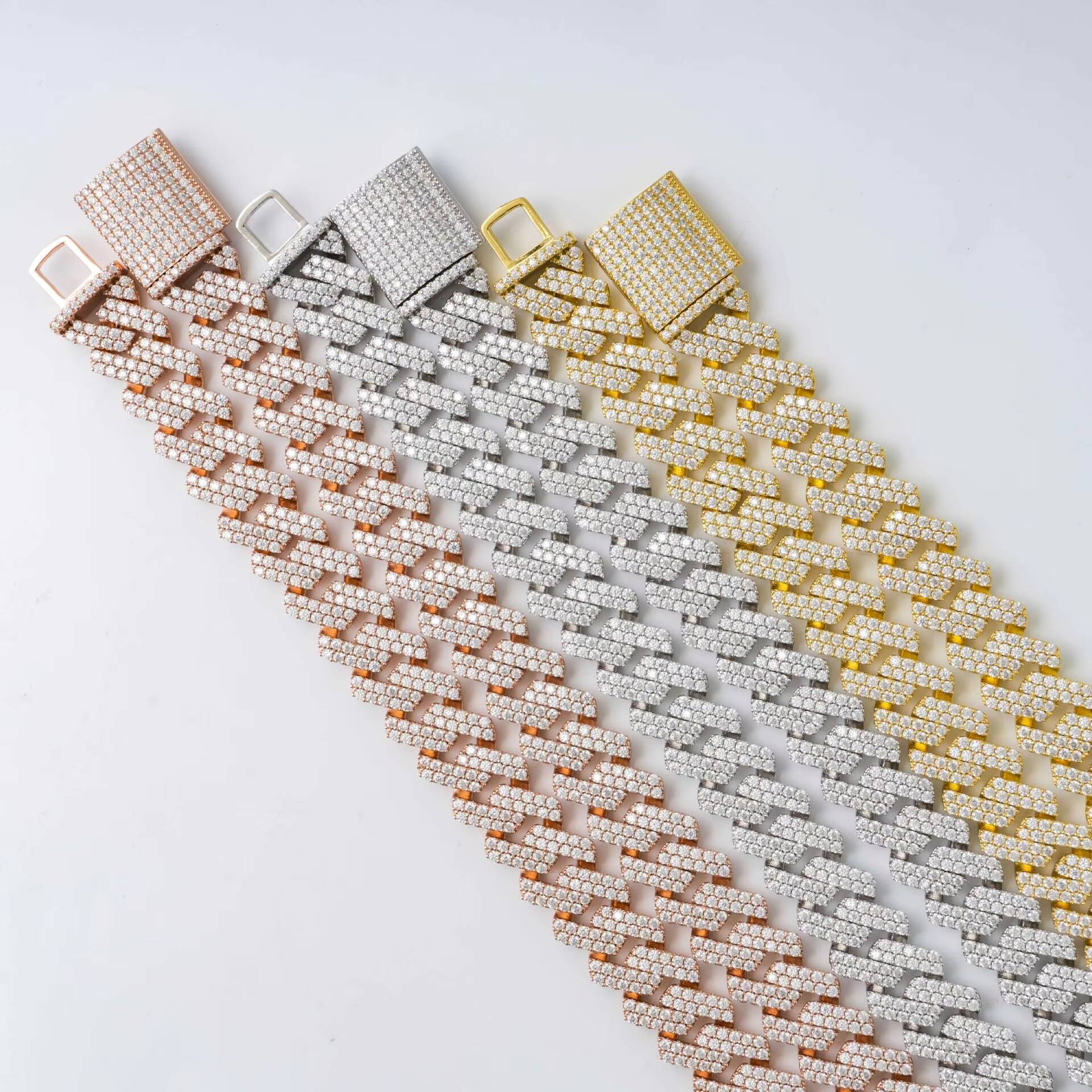 Hiphop Cuban Chain Korean Womans Moissanite Necklaces Rhodium Plated 925 Sterling Silver Long Chain Necklaces for Women