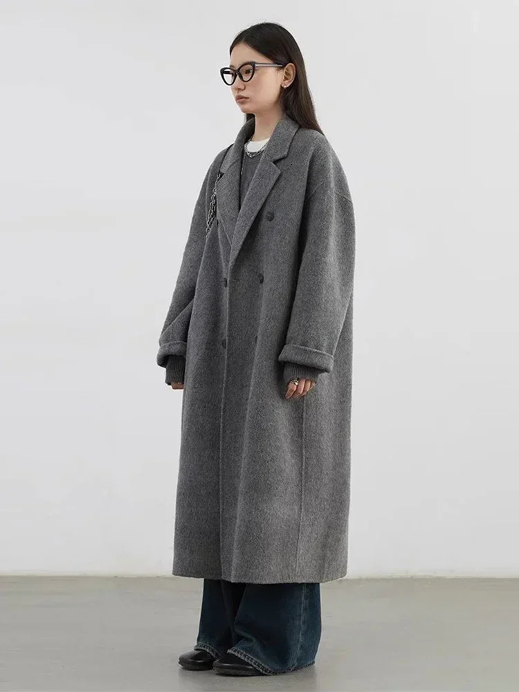 CHIC VEN Women Woolen Coat Doublebreasted Basic Loose Casual Retro Long Doublesided Female Overcoat Autumn Winter 251031