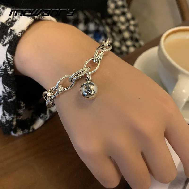 Mewanry silver couple bracelet trend punk hip-hop retro creative thick chain bell party jewelry birthday gift Y250329