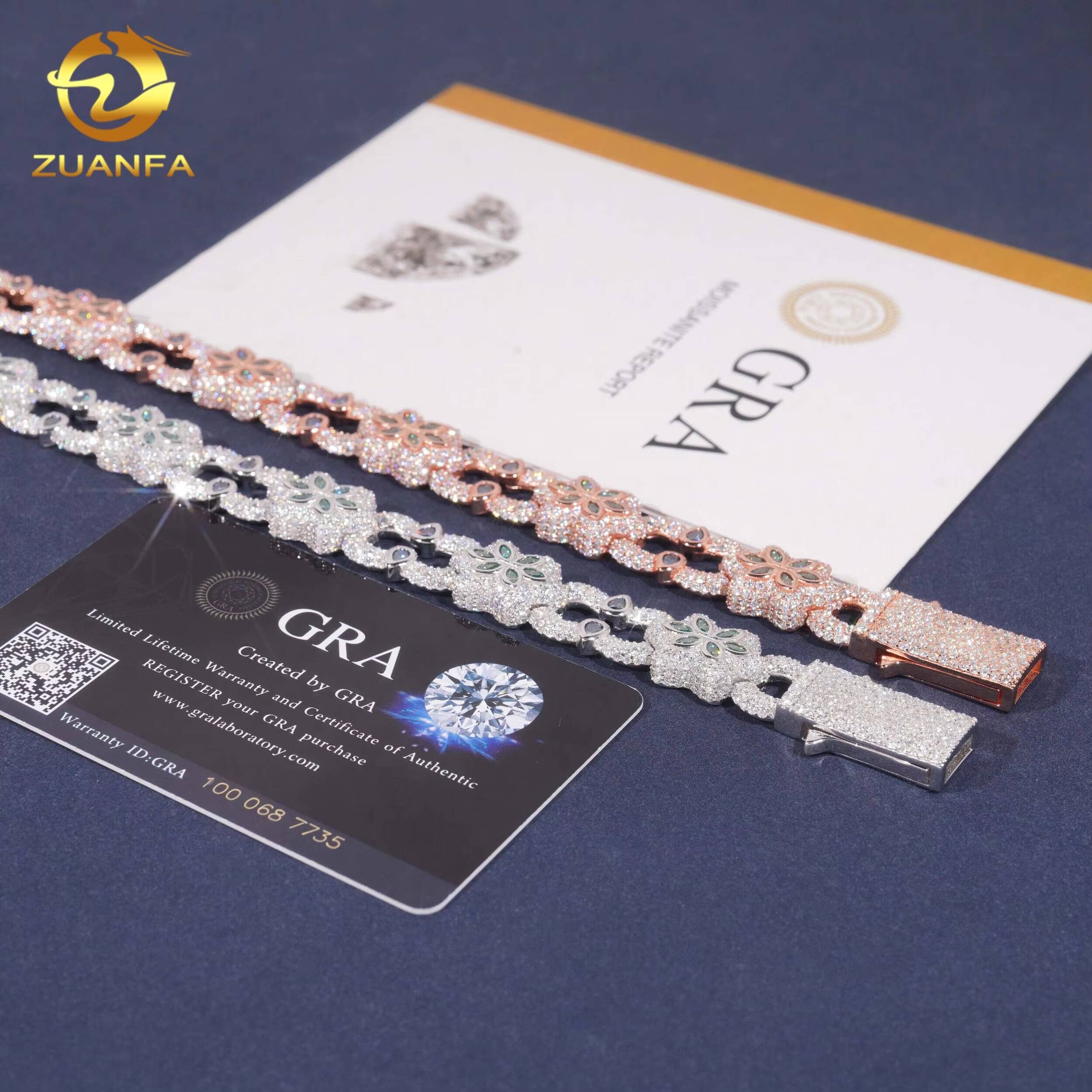 Big Lock Royal Blue Hip Hop Jewelry Moissanite Cuban Bracelet 925 Silver Rapper Jewelry Moissanite Bracelet