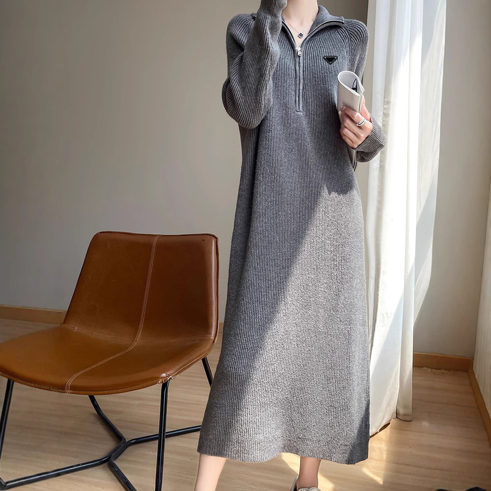 fashion Casual Dresses Designer High-end and Stylish Mid-length Sweater Dress for Women Over-the-knee Inner Layer Knitted Dress Autumn and Winter