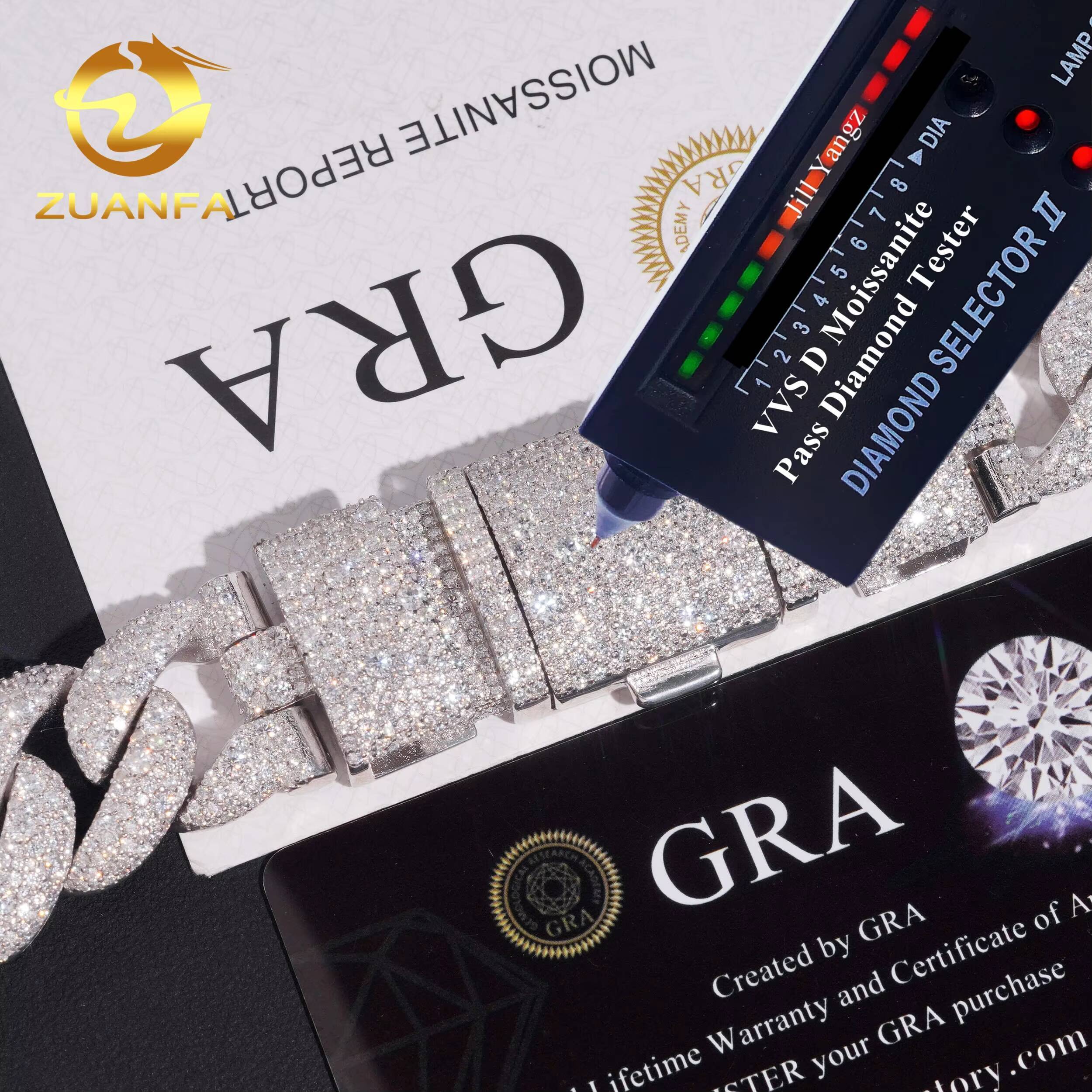 New Trend Mosaic Setting 22mm Moissanite Cuban Chain GRA Certified Pass Diamond Tester 925 Silver Cuban Link Chain Necklace