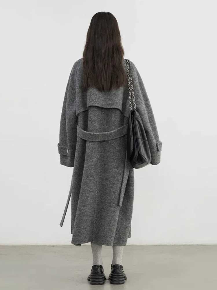 CHIC VEN Women Woolen Coats Loose Stand Collar Doublesided Overcoat Female Outerwear Office Ladies Clothing Autumn Winter 2024T251101