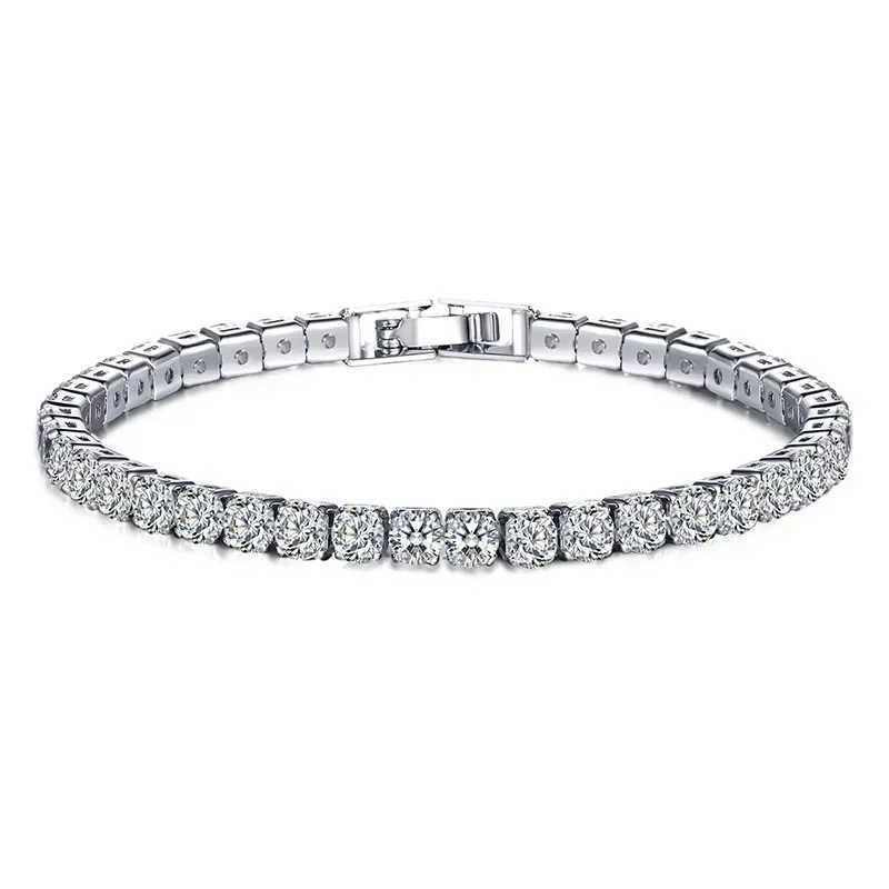 Hip hop 925 sterling silver cubic zirconia womens charming tennis bracelet DIY New Year gift for friends Y250329