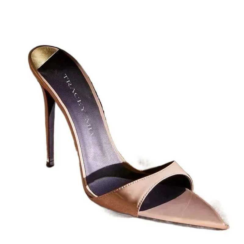 2025 Summer New Pointed Toe High Heels Womens Patent Leather Sandals Single Shoulder Strap Thin Wedge Black Paradigm Simple Design Z250401