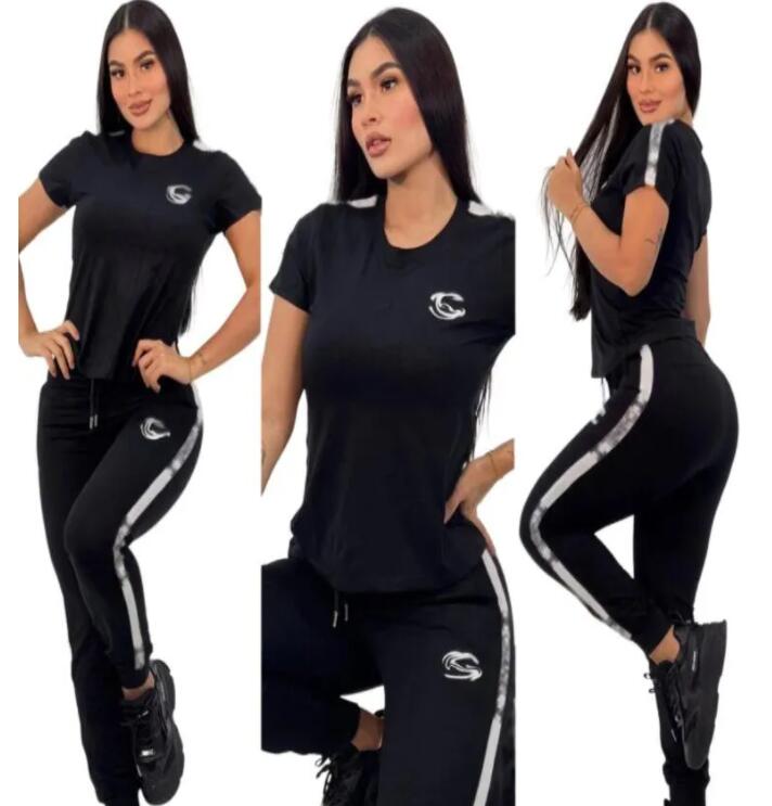 Designer Womens Tracksuit new Luxury V-neck T-shirt Fashion Sportswear 2pcs Outfits Print Tshirt Jogger Pants